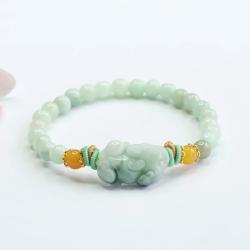 Bracelet Pixiu en jade blanc de Birmanie | Porte-bonheur et prospérité
