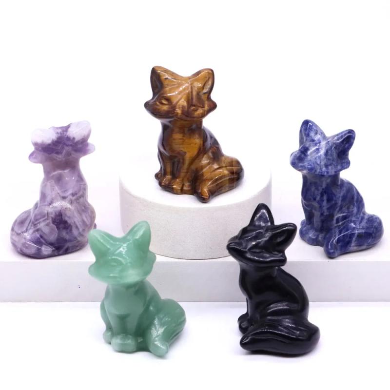 Statue de renard | Décoration en cristal de guérison et cadeau Reiki