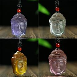 Carved Crystal Buddha Head Pendant Necklace - Reiki Aura