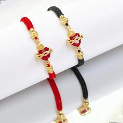 Bracelet croix en cristal du Sacré-Cœur - Tressé rouge et noir