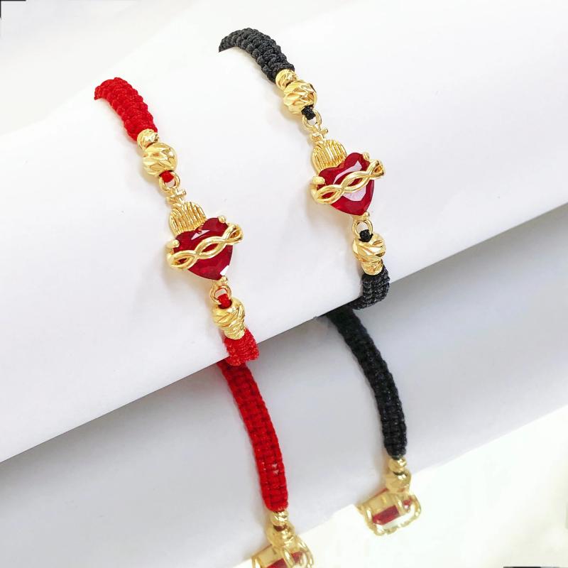 Bracelet croix en cristal du Sacré-Cœur - Tressé rouge et noir