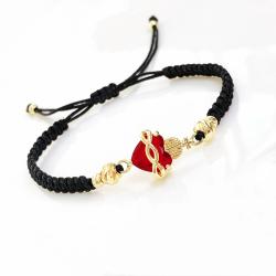 Bracelet croix en cristal du Sacré-Cœur - Tressé rouge et noir