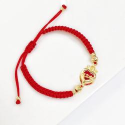 Bracelet croix en cristal du Sacré-Cœur - Tressé rouge et noir