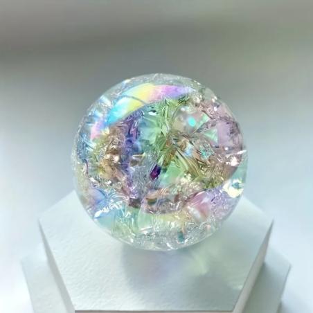 Gökkuşağı Kristal Küre - Aura Buz Çatlağı, Reiki Şifa Dekorasyonu