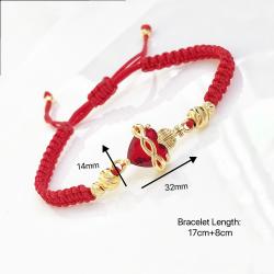 Bracelet croix en cristal du Sacré-Cœur - Tressé rouge et noir