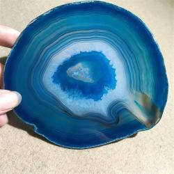 Blue Agate Geode Slabs: Natural Coasters & Reiki Decorations