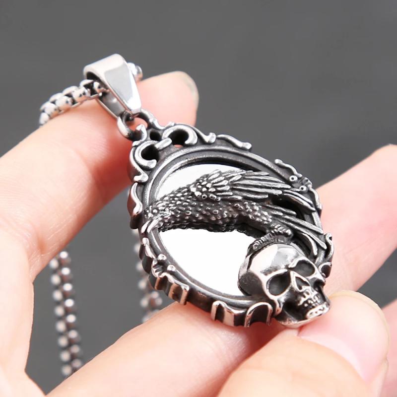 Collana con ciondolo vintage con teschio e specchio - Gioielli punk per uomo/donna
