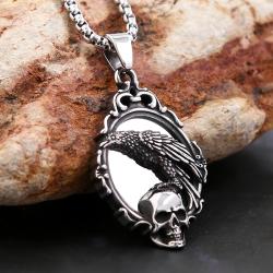 Collana con ciondolo vintage con teschio e specchio - Gioielli punk per uomo/donna