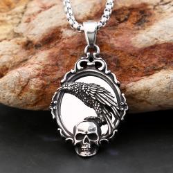 Collana con ciondolo vintage con teschio e specchio - Gioielli punk per uomo/donna