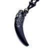 Collier pendentif en dent de loup en obsidienne noire - Protection et chance
