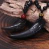 Collier pendentif en dent de loup en obsidienne noire - Protection et chance