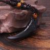 Collier pendentif en dent de loup en obsidienne noire - Protection et chance