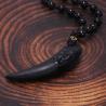 Collier pendentif en dent de loup en obsidienne noire - Protection et chance