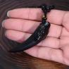 Collier pendentif en dent de loup en obsidienne noire - Protection et chance
