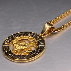 Collier pendentif signe astrologique Lion Scorpion | Acier inoxydable doré