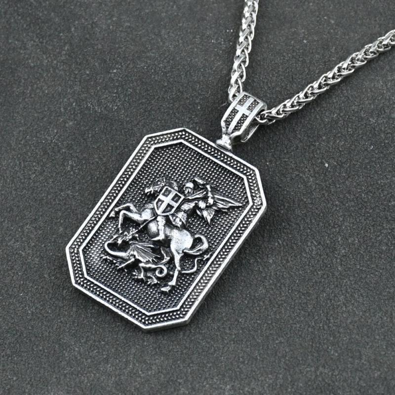 St. George Shield & Sword Necklace: Religious Protection Pendant