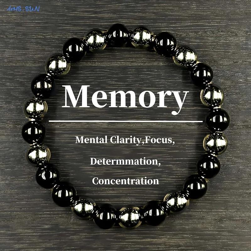 Bracelet en obsidienne | Pierre noire extensible de 8 mm pour hommes et femmes