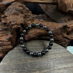 Bracelet en obsidienne | Pierre noire extensible de 8 mm pour hommes et femmes