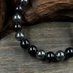 Bracelet en obsidienne | Pierre noire extensible de 8 mm pour hommes et femmes