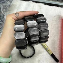Bracelet en obsidienne argentée | Bijou de mode et de soin Reiki