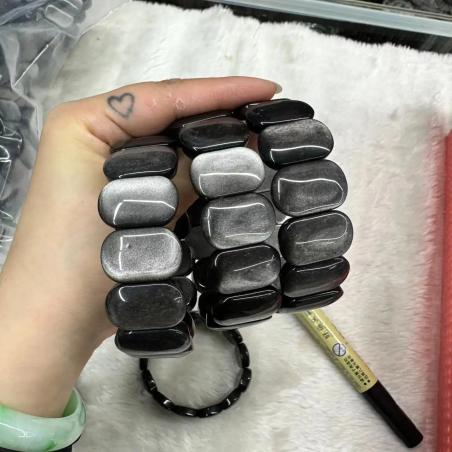 Bracelet en obsidienne argentée | Bijou de mode et de soin Reiki