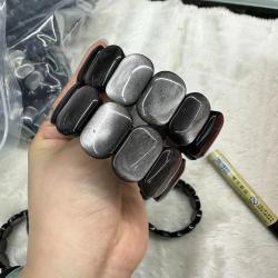 Bracelet en obsidienne argentée | Bijou de mode et de soin Reiki