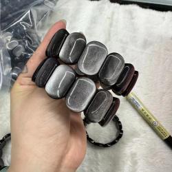 Bracelet en obsidienne argentée | Bijou de mode et de soin Reiki