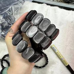 Bracelet en obsidienne argentée | Bijou de mode et de soin Reiki