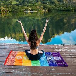 Tapis de yoga et de méditation : tapisserie chakra, résistant au soleil, coloré