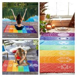 Tapis de yoga et de méditation : tapisserie chakra, résistant au soleil, coloré