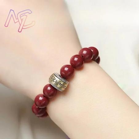 Natural Cinnabar & Jade Beaded Bracelet | Lucky Amulet Jewelry