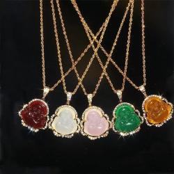 Collana con ciondolo Buddha Maitreya - Cristallo di zircone, amuleto portafortuna per...