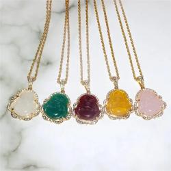 Collana con ciondolo Buddha Maitreya - Cristallo di zircone, amuleto portafortuna per...