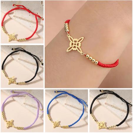 Hexenknoten-Armband | Anhänger aus Edelstahl und roter Schnur