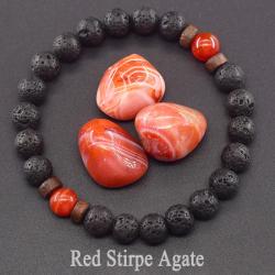 Bracciale in agata a strisce rosse | Bracciale in pietra naturale e corniola