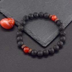 Bracciale in agata a strisce rosse | Bracciale in pietra naturale e corniola