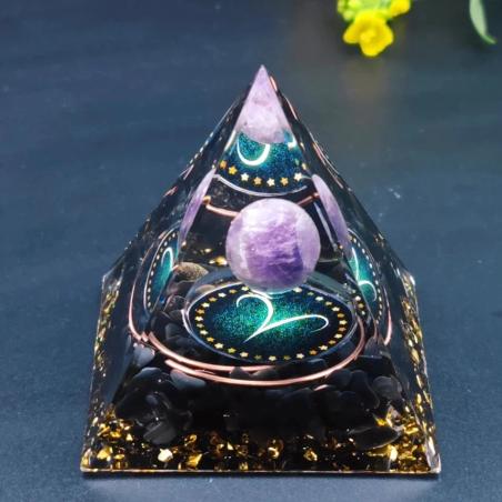 Pyramide d'orgonite en améthyste et péridot : Énergie de guérison, méditation