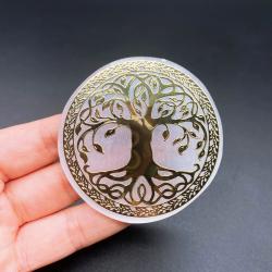 Plaque de recharge en tranche de sélénite : Guérison énergétique des chakras et de l’Arbre de Vie