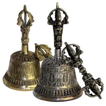 Cloche de méditation tibétaine et dorje - Sonorité extra forte, usage multiple