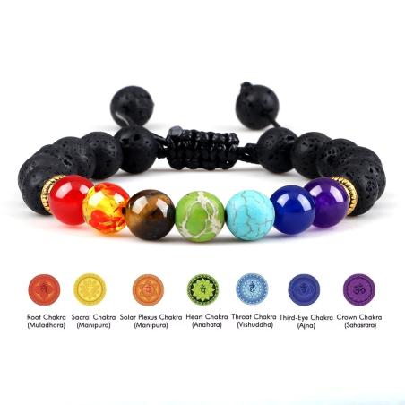 Équilibre et énergie : Bracelet en pierre de lave aux 7 chakras pour hommes et femmes