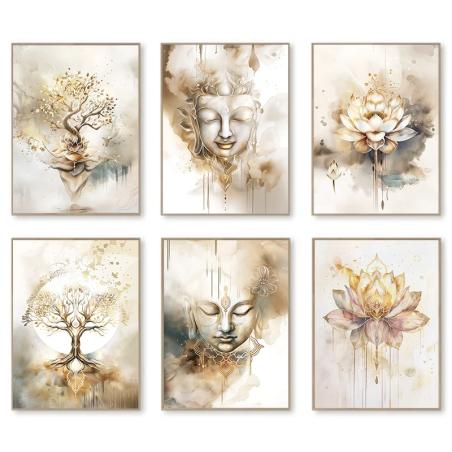 Stampe murali di meditazione yoga: Buddha Lotus Tree of Life