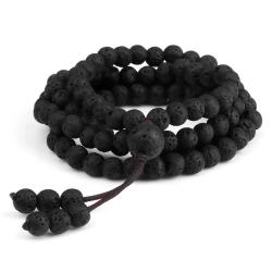 Bracciale Mala con perle di pietra lavica nera: meditazione e consapevolezza