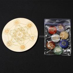 Ensemble de 7 pierres de guérison des chakras avec symboles Reiki et plaque en bois