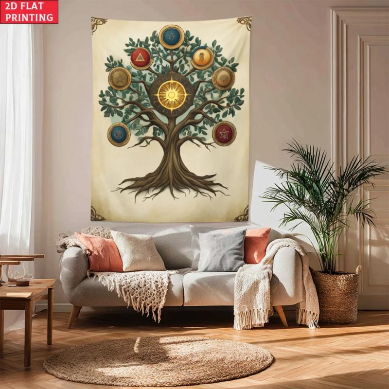 Kutsal Hayat Ağacı Mandala Duvar Halısı: Boho Duvar Dekoru ve Meditasyon