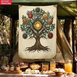Kutsal Hayat Ağacı Mandala Duvar Halısı: Boho Duvar Dekoru ve Meditasyon