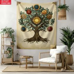 Kutsal Hayat Ağacı Mandala Duvar Halısı: Boho Duvar Dekoru ve Meditasyon