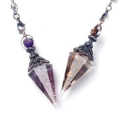 Collier pendentif en cristal - Pierres naturelles améthyste et quartz rose