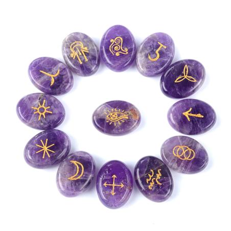Kehanet ve Meditasyon İçin Ametist Rune Taşları Seti (13 Parça)