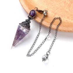 Collier pendentif en cristal - Pierres naturelles améthyste et quartz rose