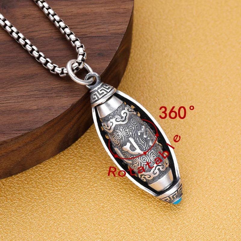Amulett-Halskette mit tibetischem Buddha – Anhänger mit sechs Mantras und Gebetsrad